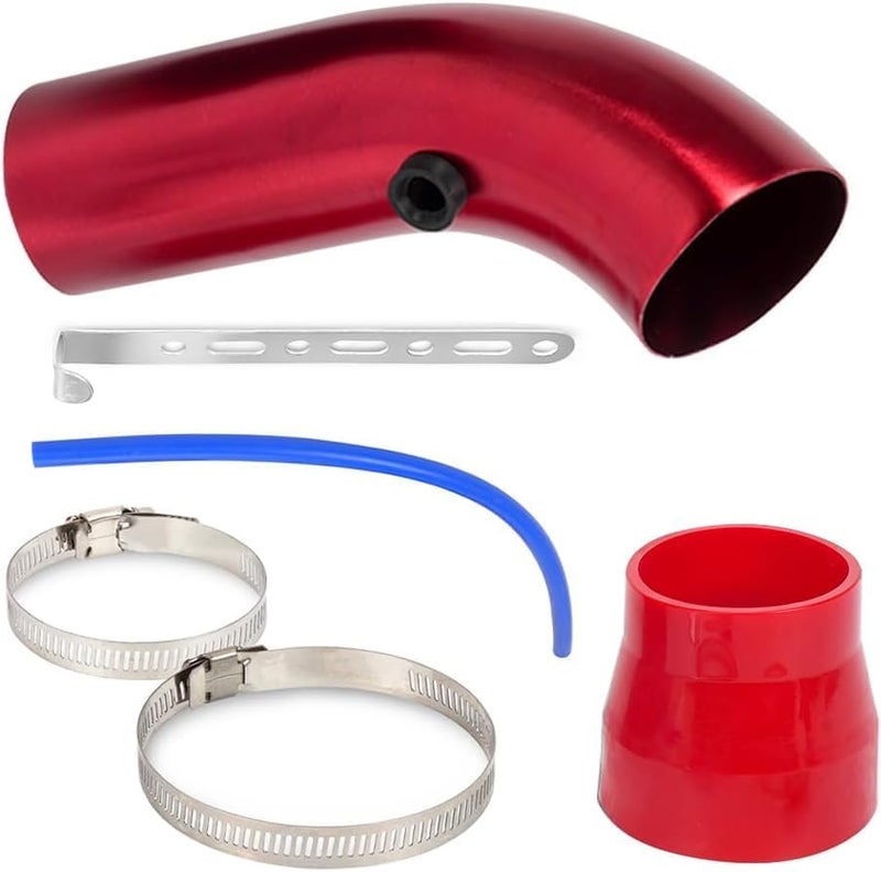 Cold Air Intake Pipe, 76mm 3 Inch Universal Performance Car Cold Air Intake Turbo Filter Aluminum Automotive Air Filter Induction Flow Hose Pipe Kit (RED-PIPE)